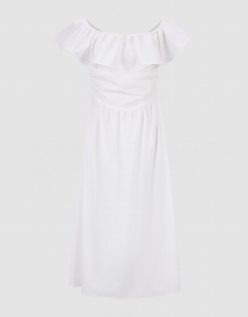 Vestido Urban Revivo Ruffle Off-Shoulder Skater Mujer Blancos | WZZ8492HB