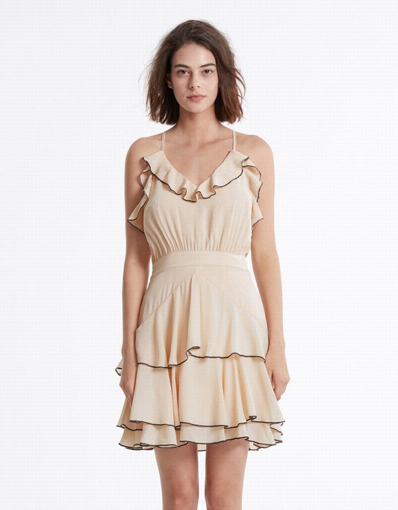 Vestido Urban Revivo Ruffled Chiffon Mujer Rosas | MWO1263RN