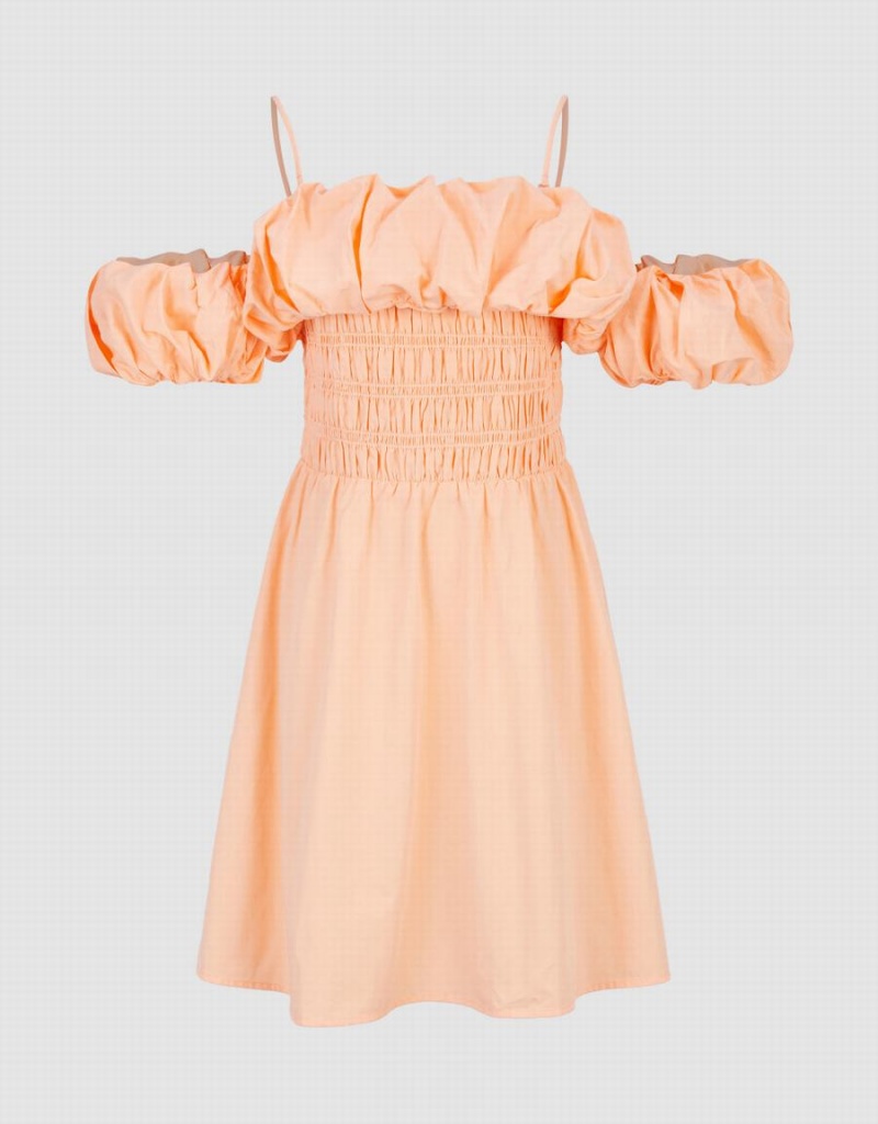 Vestido Urban Revivo Shirred Ruffle Skater Mujer Naranjas Claro | UPY114US