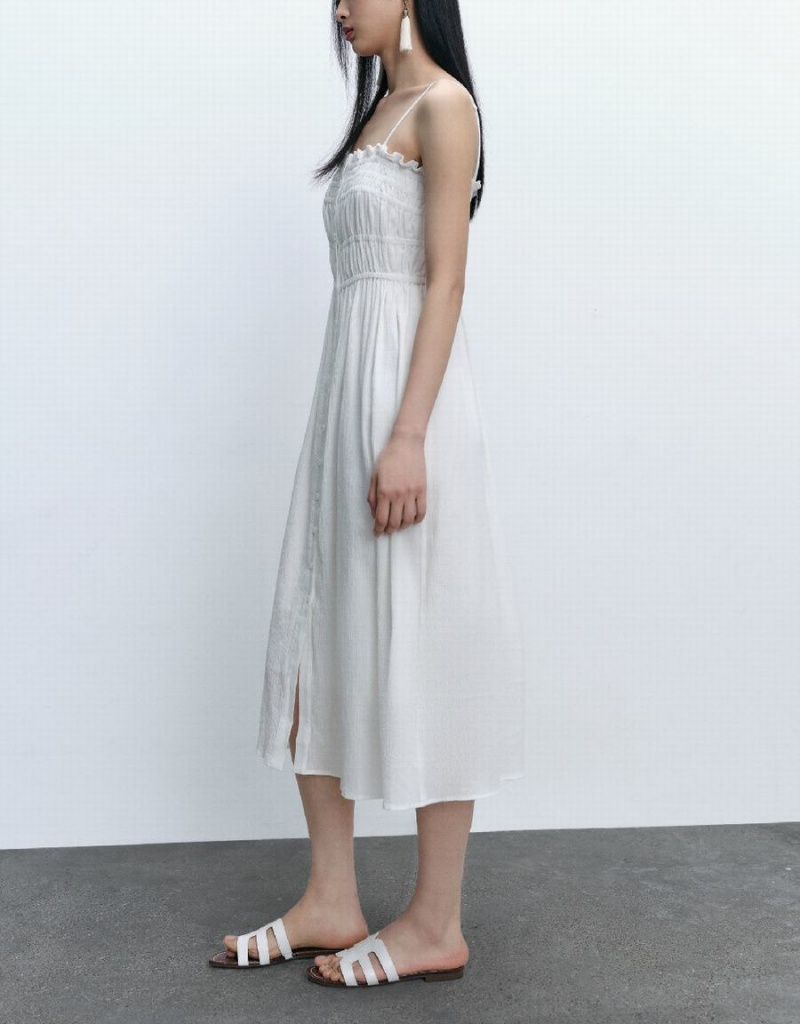 Vestido Urban Revivo Shirred Sin Manga Midi Mujer Rosas Blancos | DND4565ES