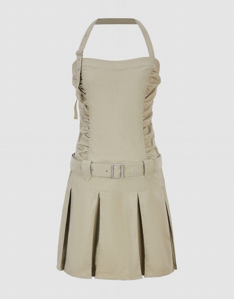 Vestido Urban Revivo Sin Manga A-Line With Belt Mujer Kaki | ASU5241FO