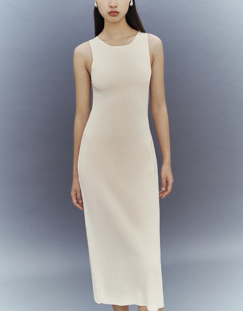 Vestido Urban Revivo Sin Manga Crew Neck De Punto Mujer Beige | PUY1156CX