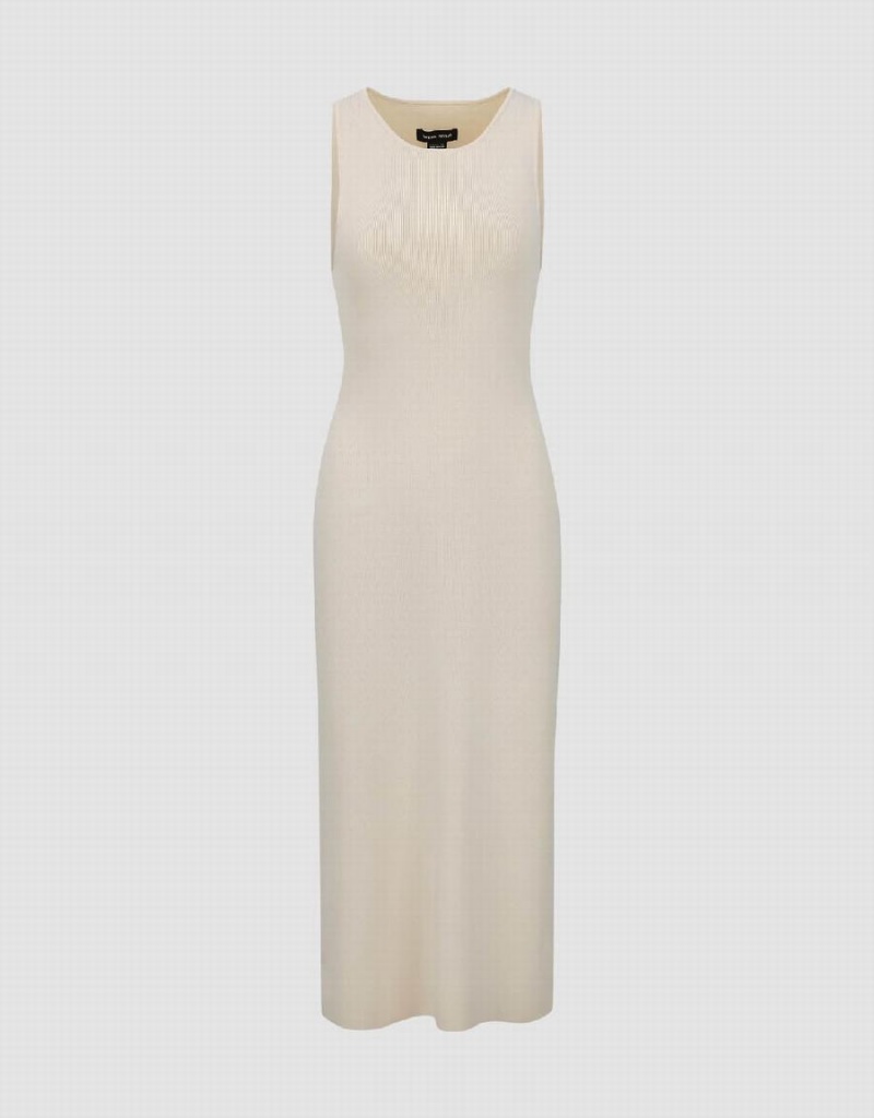 Vestido Urban Revivo Sin Manga Crew Neck De Punto Mujer Beige | PUY1156CX