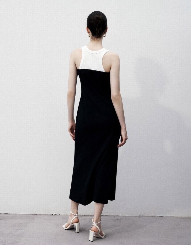 Vestido Urban Revivo Sin Manga Crew Neck A-Line Mujer Negros | RMF1019OU