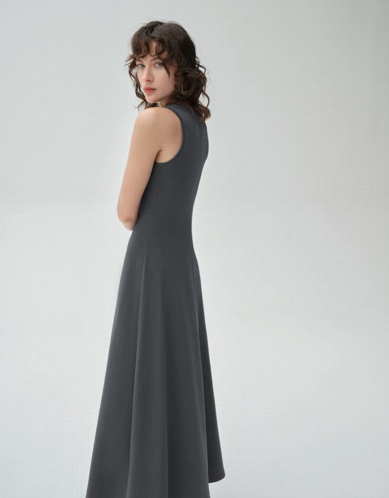 Vestido Urban Revivo Sin Manga Crew Neck A-Line Mujer Grises Oscuro | FYH4761GO