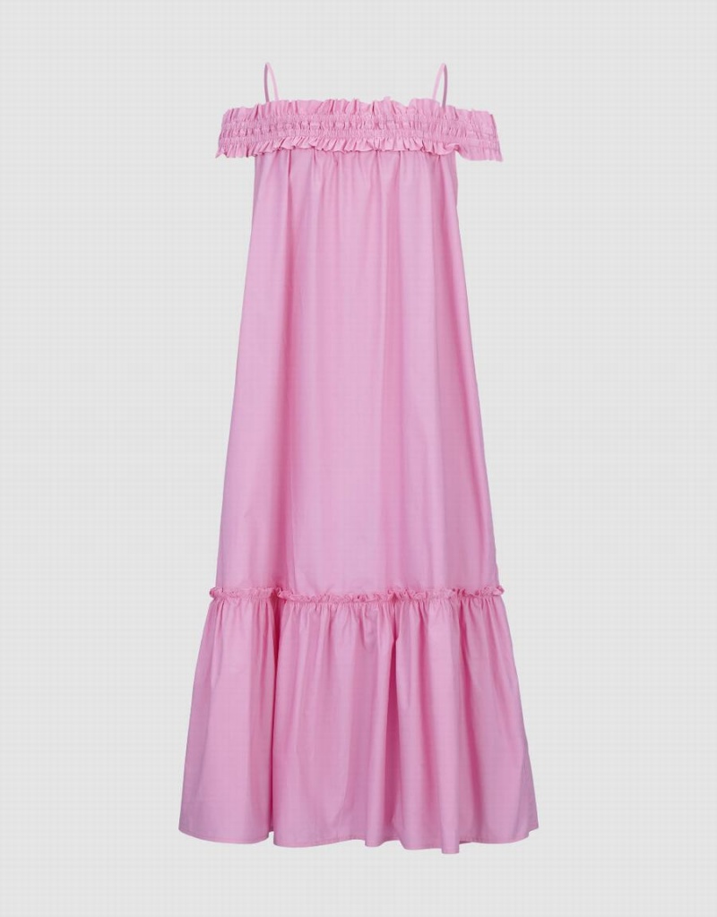 Vestido Urban Revivo Sin Manga Off-Shoulder A-Line Mujer Rosas | ZCP1011PG