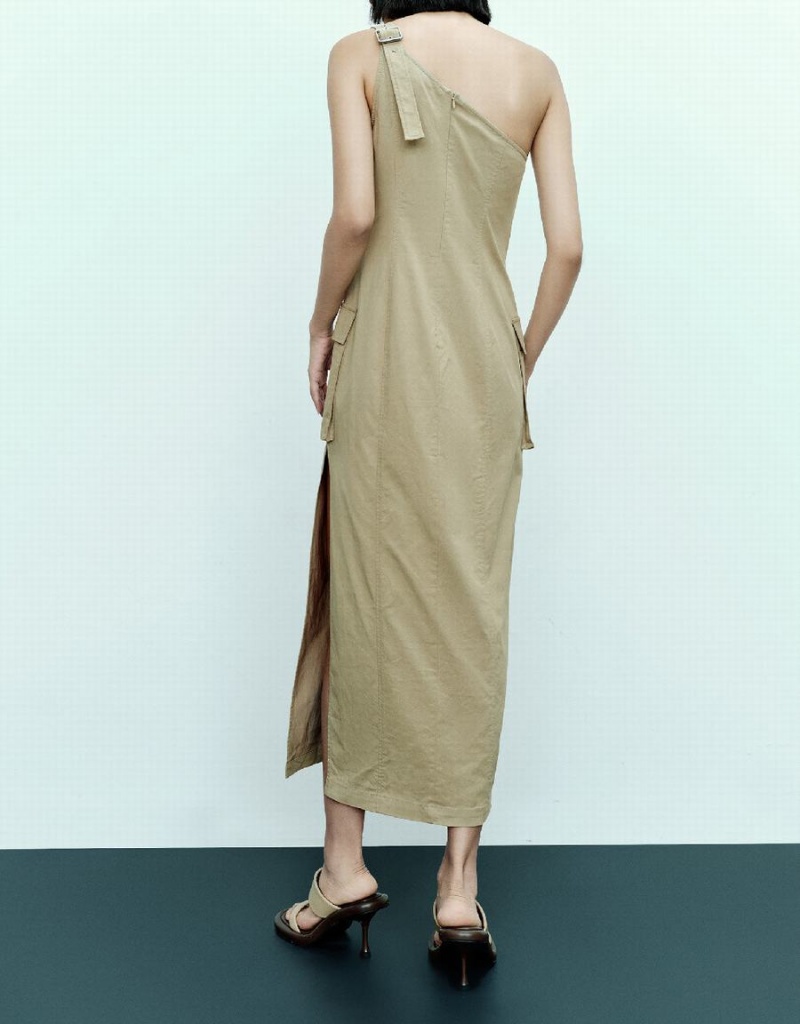 Vestido Urban Revivo Sin Manga One Shoulder Directo Mujer Kaki Grises | YTI2089PZ