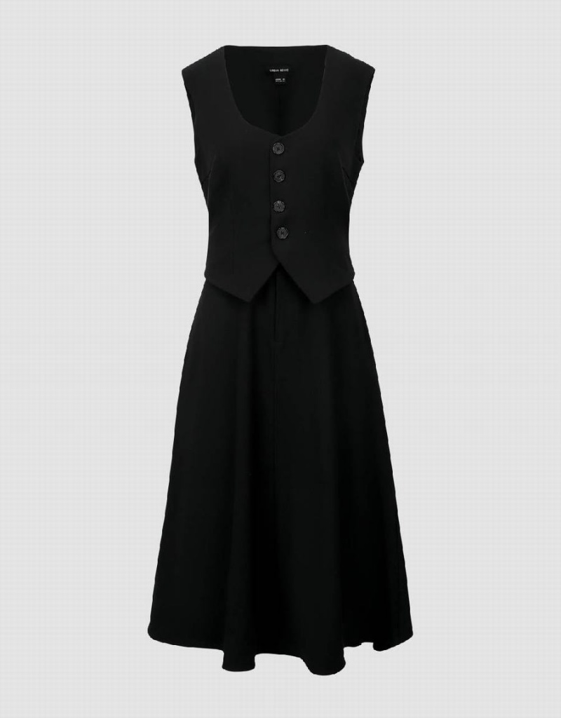 Vestido Urban Revivo Sin Manga V-Neck A-Line Mujer Negros | LEP9857YR