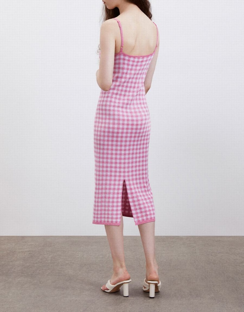 Vestido Urban Revivo Sin Manga V-Neck De Punto Checkered Mujer Azules | TUH3357OS
