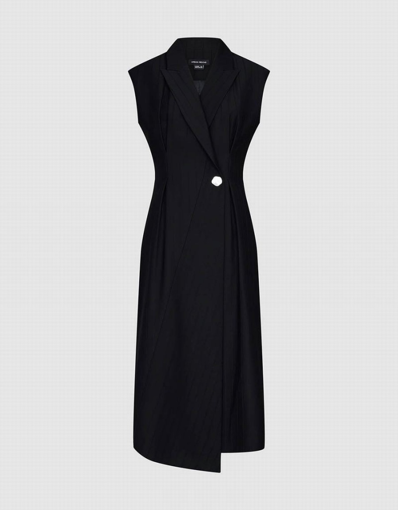 Vestido Urban Revivo Sin Manga V-Neck Skater Mujer Negros | BMC7283TC