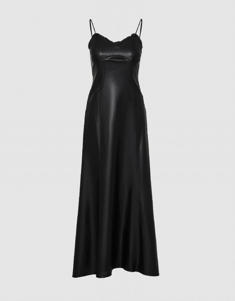 Vestido Urban Revivo Sin Manga Vegan Cuero A-Line Mujer Negros | LYL7742AL