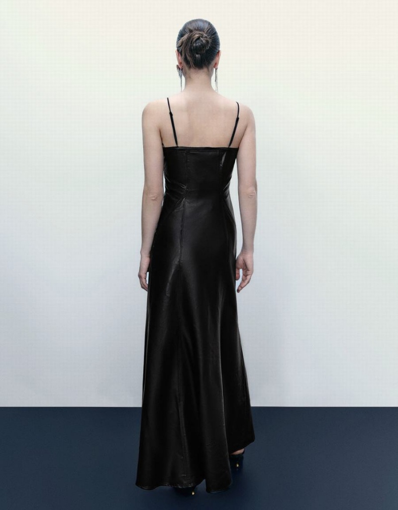 Vestido Urban Revivo Sin Manga Vegan Cuero A-Line Mujer Negros | LYL7742AL