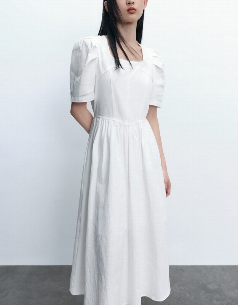 Vestido Urban Revivo Square-Cut Collar A-Line Mujer Blancos | FZK6132WR