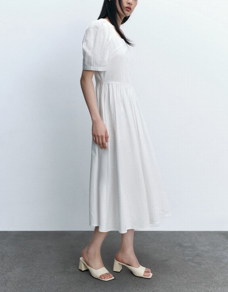 Vestido Urban Revivo Square-Cut Collar A-Line Mujer Blancos | FZK6132WR