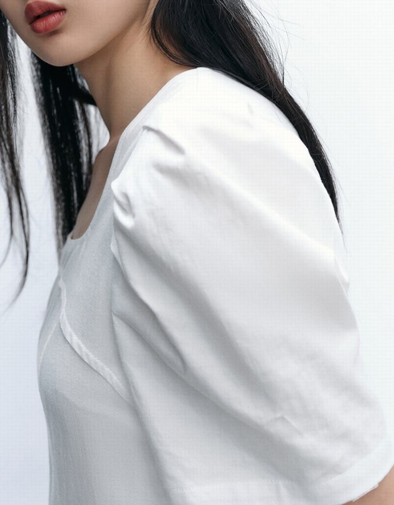 Vestido Urban Revivo Square-Cut Collar A-Line Mujer Blancos | FZK6132WR