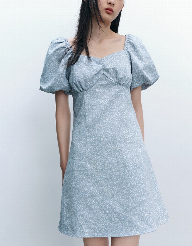 Vestido Urban Revivo Square-Cut Collar A-Line Mujer Azules | BNW832JP