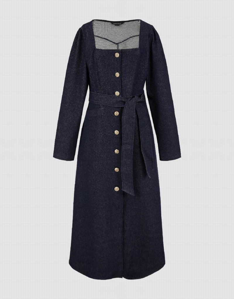 Vestido Urban Revivo Square-cut Collar Denim Mujer Azules | ETV488CR