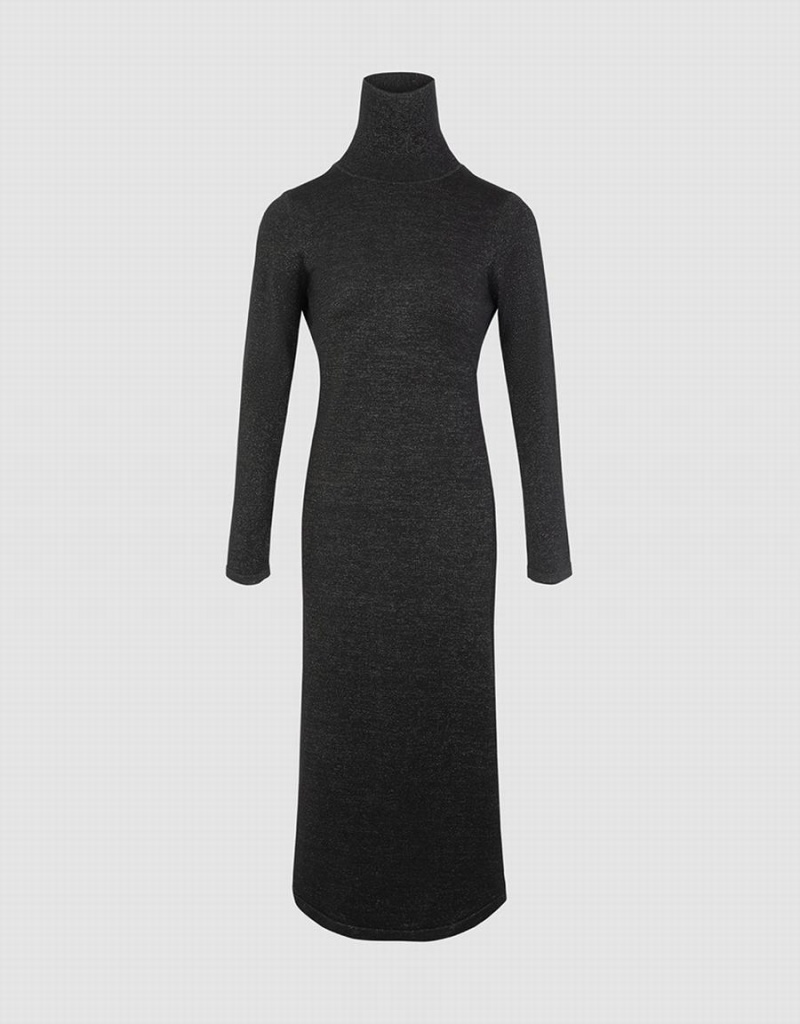 Vestido Urban Revivo Stand Collar Split Knit Mujer Negros | LFX9947QF