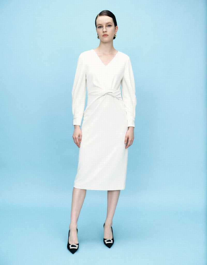 Vestido Urban Revivo Surplice Front Directo Mujer Blancos | EPC9970LW