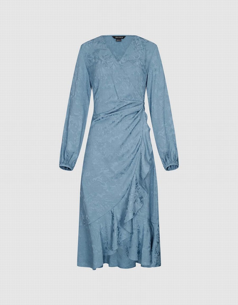 Vestido Urban Revivo Surplice Front Midi A-Line Mujer Azules | GTV1661MD