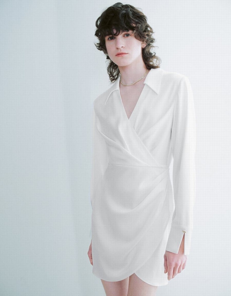 Vestido Urban Revivo Surplice Front V-Neck Directo Mujer Blancos | IHF9562RB