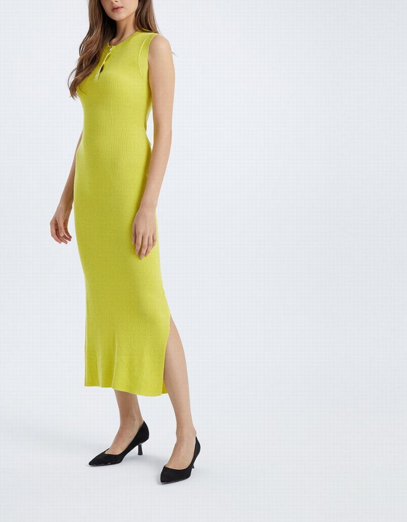 Vestido Urban Revivo Tie Front Rib Knit Bodycon Sin Manga Mujer Verdes | RVD2179HG