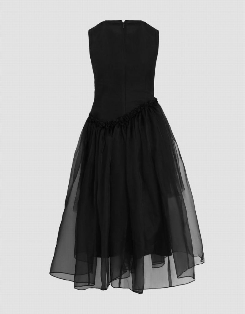Vestido Urban Revivo UR × Caroline Hu Sin Manga Crew Neck A-Line Mujer Negros | JFT1730BB