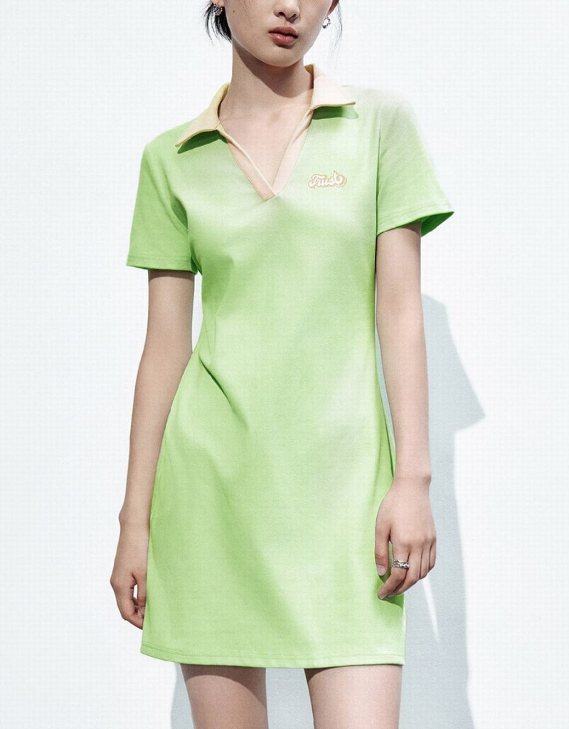 Vestido Urban Revivo V-Neck A-Line Mujer Verdes | ILX4434KO