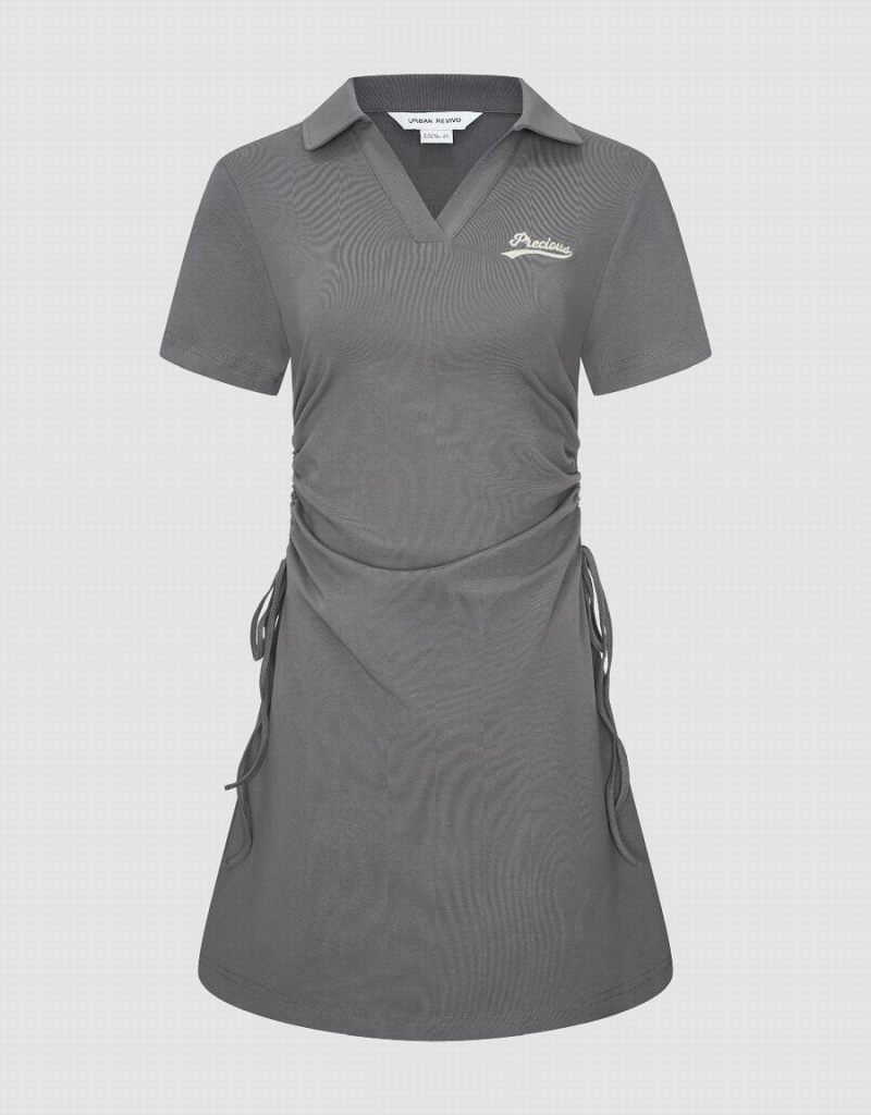 Vestido Urban Revivo V-Neck Skater Mujer Grises | HHQ10091ZN