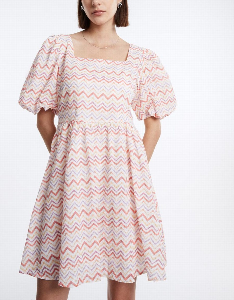 Vestido Urban Revivo Wavy Print Puff Sleeve Mujer Rojos | GPV864PE