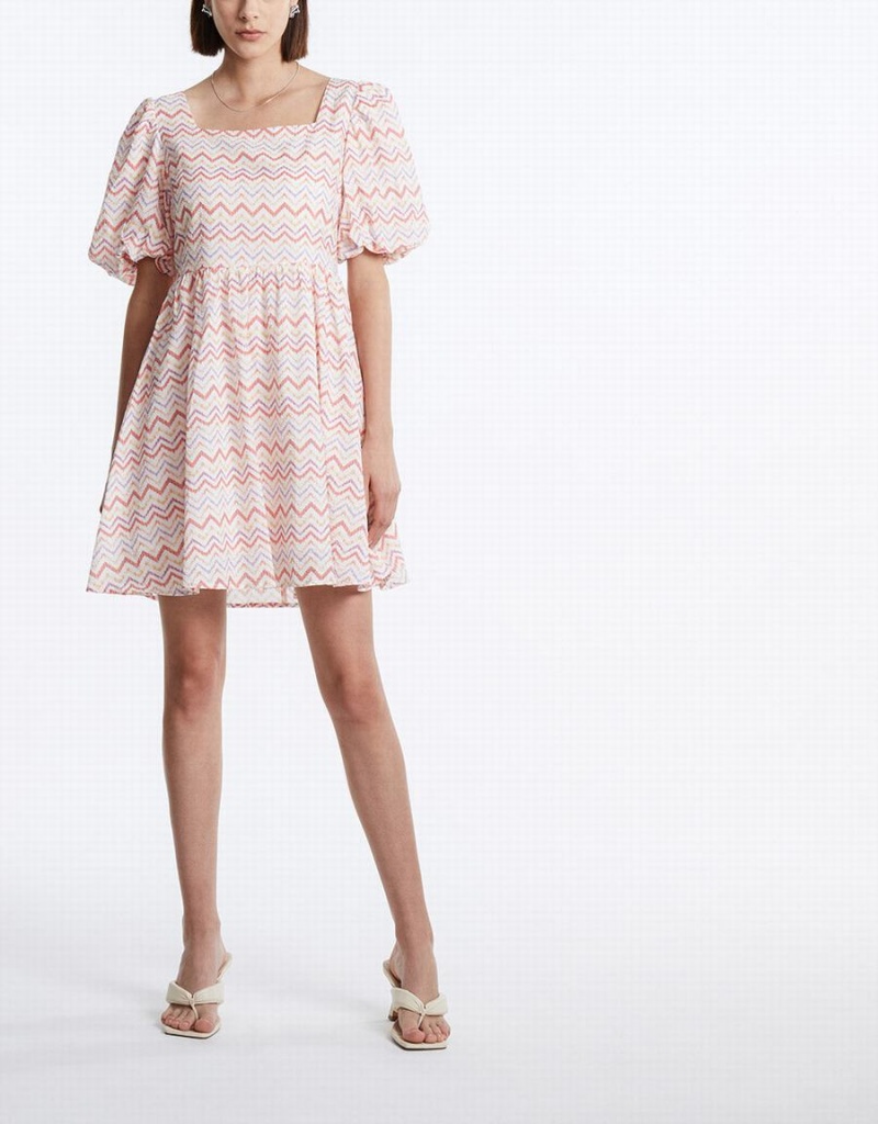 Vestido Urban Revivo Wavy Print Puff Sleeve Mujer Rojos | GPV864PE