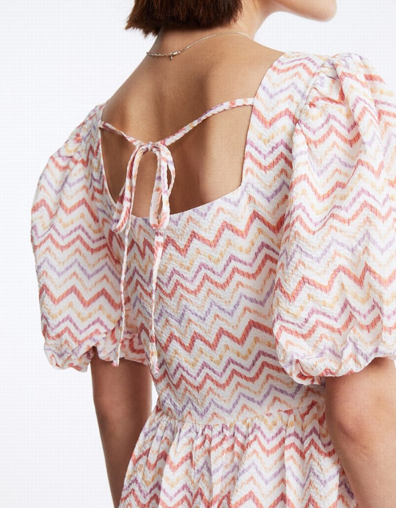 Vestido Urban Revivo Wavy Print Puff Sleeve Mujer Rojos | GPV864PE