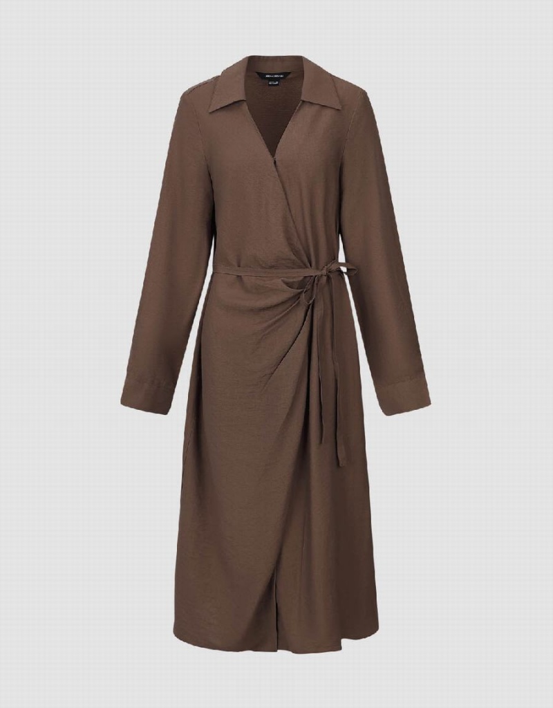 Vestido Urban Revivo Wrap A-Line Mujer Marrom | DNZ569ZG